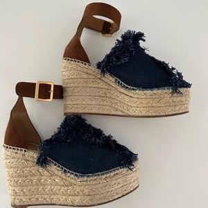 Chloe Denim Frayed Espadrilles